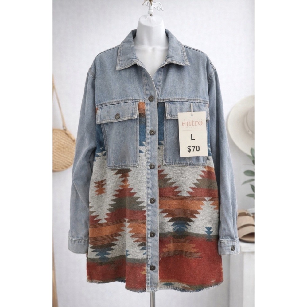 Southwestern denim Aztec jacket ENTRO Size large NWOT